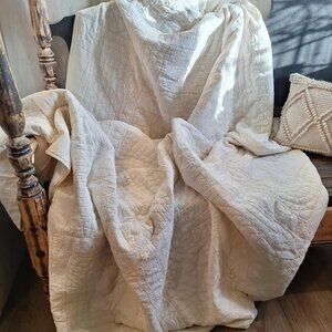 Vintage Hand Sewn Quilt White on White 81x86